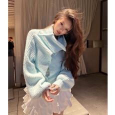 批发Miu系 多巴胺软糯甜妹显瘦针织开衫外套上衣慵懒风宽松海军领毛衣