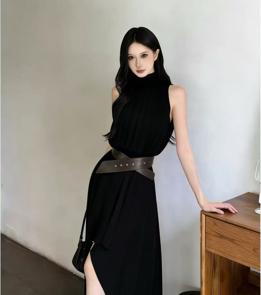 2026 새로운 고급 센스 주름 쉬폰 불규칙 롱 스커트 품격 슬림해 보이는 슈퍼 요정 프랑스식 휴가 여성 드레스
