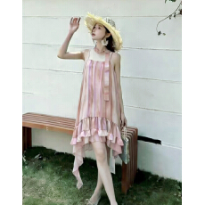 批发2026 夏法式时尚极简花语仙姿系列云雾纱立体花朵晕染吊带<b class='q'>连衣裙</b>