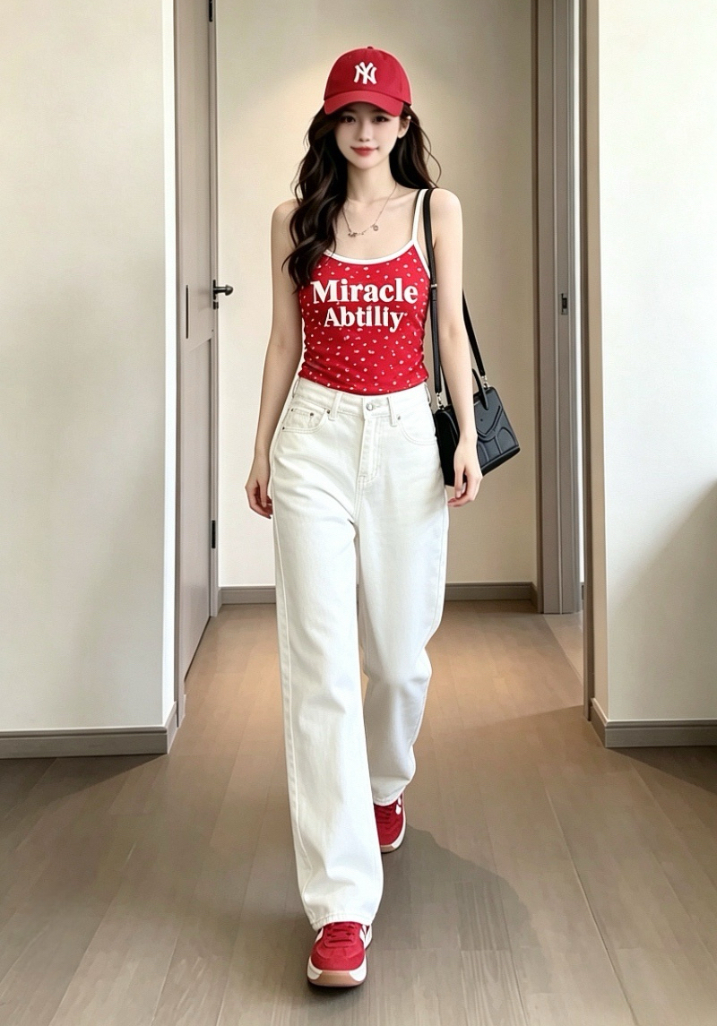 실사 여름 해변 꽃무늬 작은 슬링 포함 가슴 패드 알파벳 프린트 몸매 가꾸기 슬림해 보이는 캐미솔