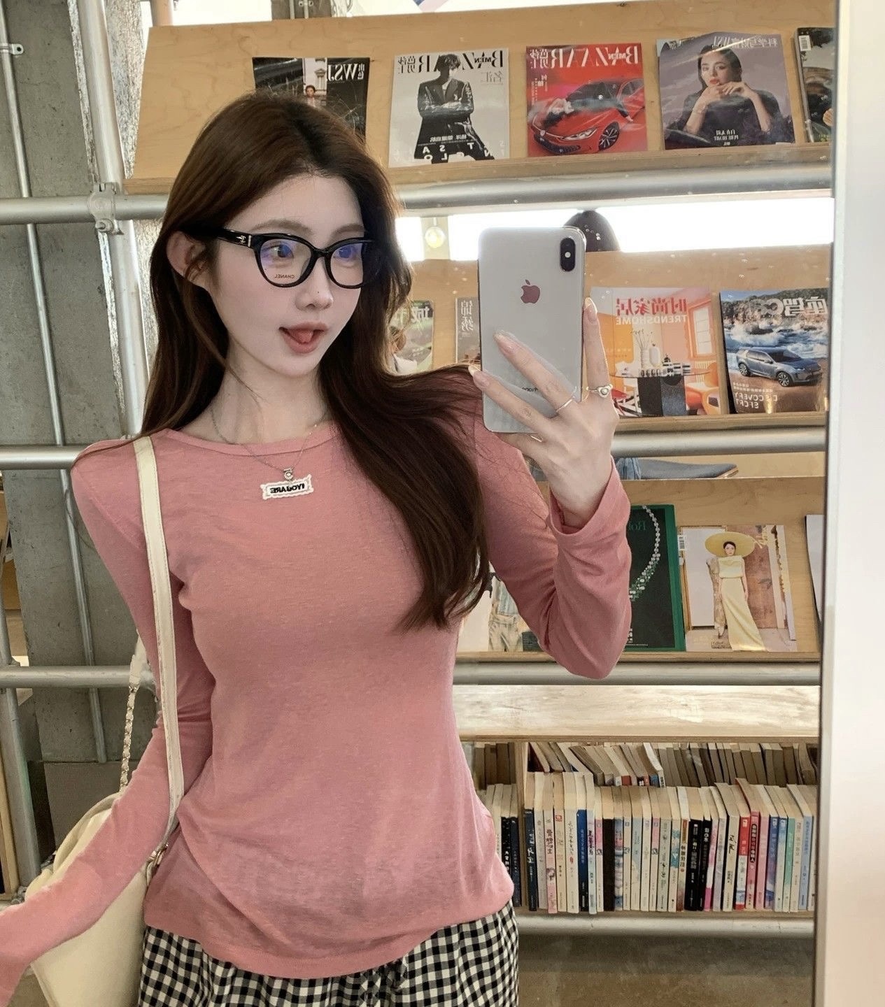 찹쌀 센스 soft 익스트림 제인 바람 주간 실크 아마 얇은 긴팔 맨위 miu 부서 체크무늬 한 마디 허리밴드 치마바지 여성