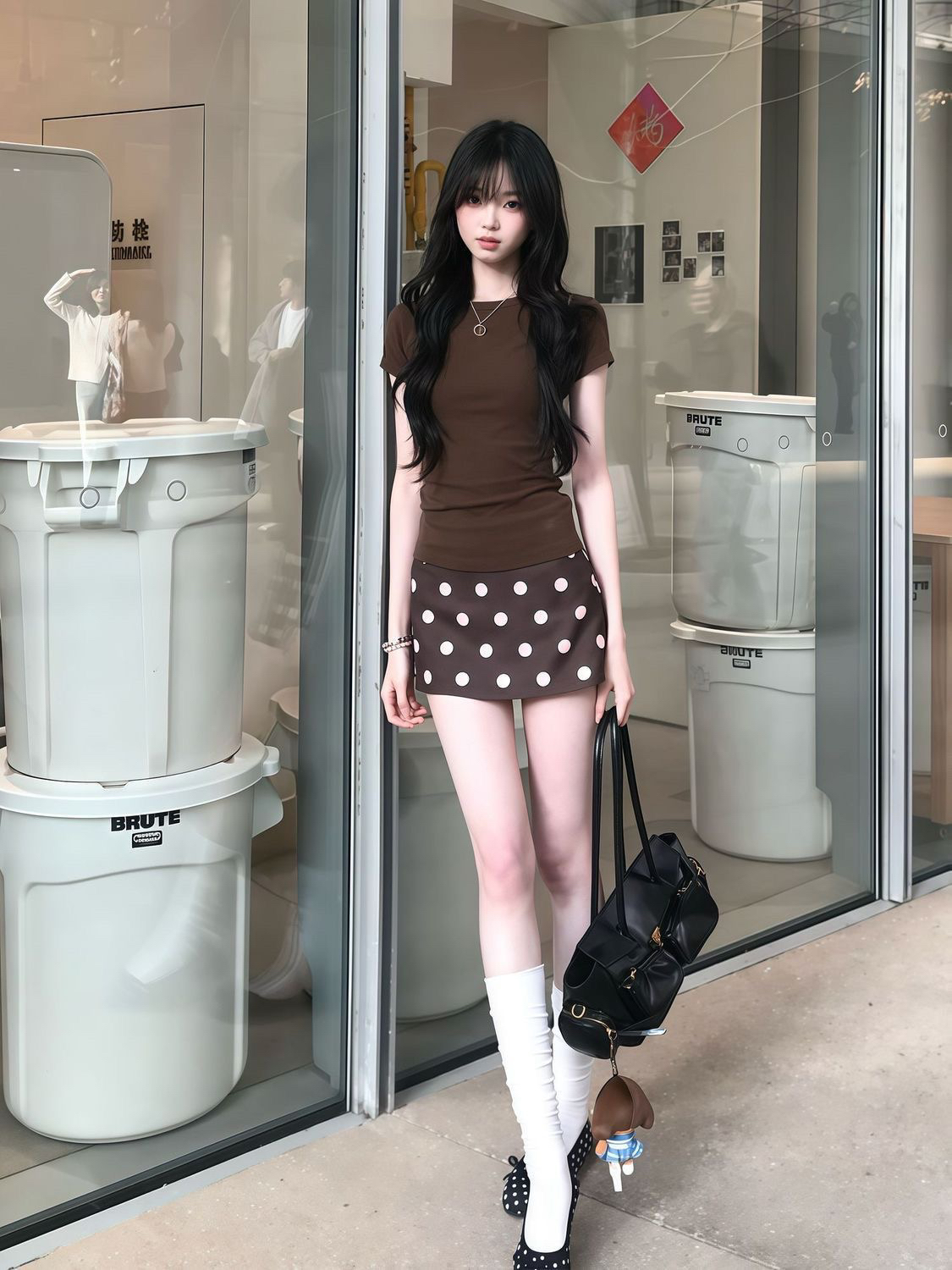 한 부서 레트로 핫걸 긍정적 인 어깨 의류 여성 여름 새로운 패션 착용 가져 가라. 하이웨이스트 도트 무늬 타이트 스커트 미니 스커트 두 조각