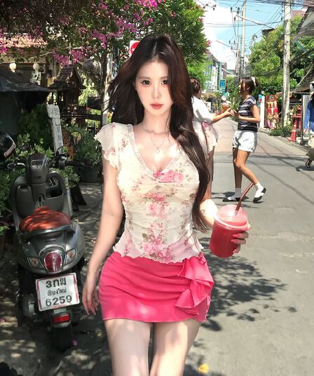 mejiu 꿀 나인 얕은 쇼어 책 제인 달콤한 매운맛 섹시함 꽃무늬 레이스 V넥 맨위 여성 여름 달콤함 순수한 욕망 반팔