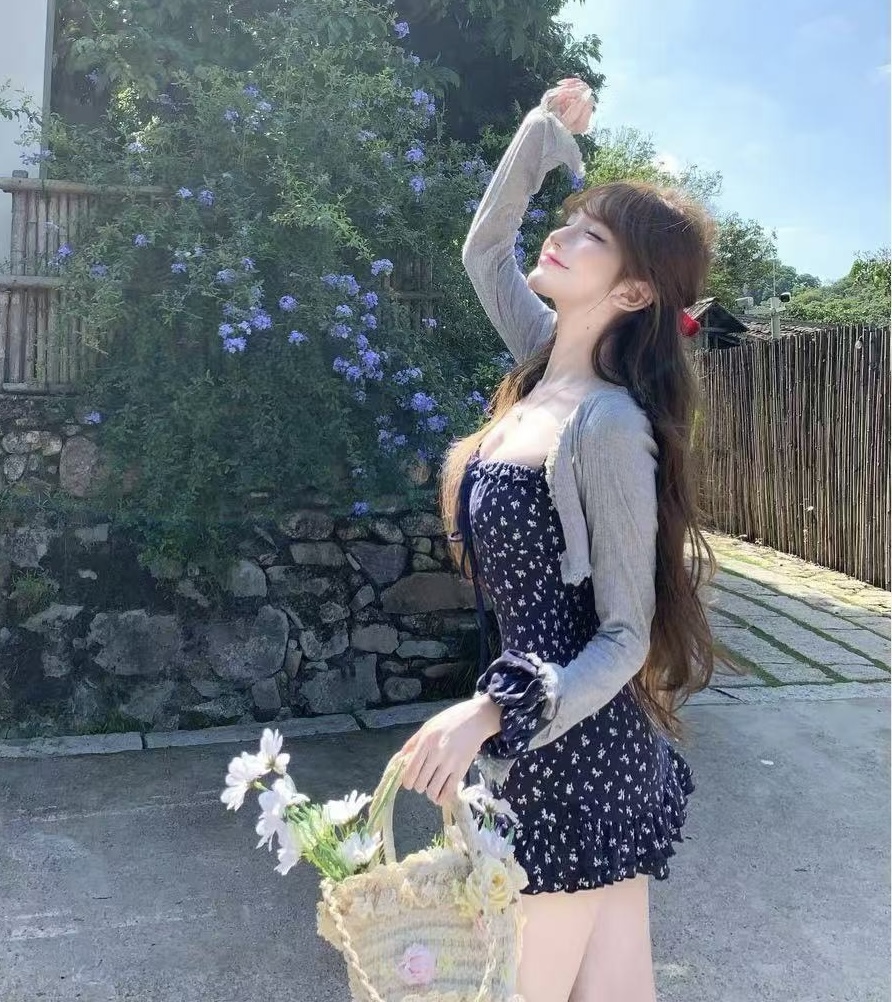 루이 茜 웨이 Sher S 한 부서 소녀 여름 새로운 휴가 전원 바람 드레스 오픈 가디건