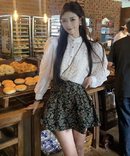 새로운 무거운 작업 레이스 홀로우 아웃 단추 셔츠 하이웨이스트 꽃 프린트 반바지 벨트 3 세트