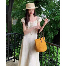 批发UONE<b class='q'>正品</b>十三行波点连衣裙长裙夏季木耳边V领系带设计显瘦裙子