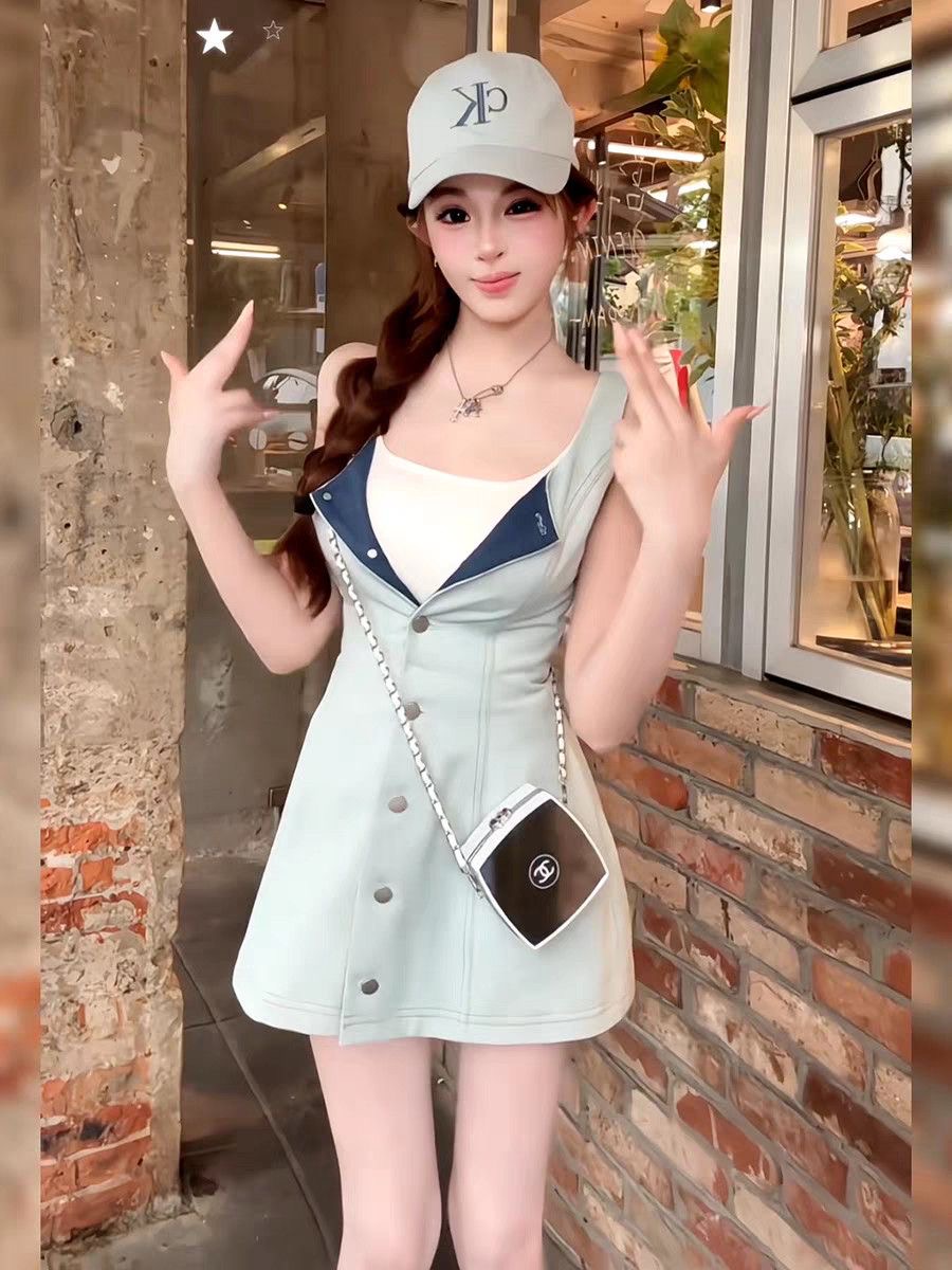 항목 백조 er 데님 슬립 여성 드레스 2026 여름 새로운 한 부서 한 마디 미니 스커트 순수한 욕망 허리 수축 치마