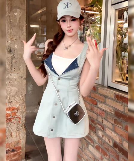 항목 백조 er 데님 슬립 여성 드레스 2026 여름 새로운 한 부서 한 마디 미니 스커트 순수한 욕망 허리 수축 치마
