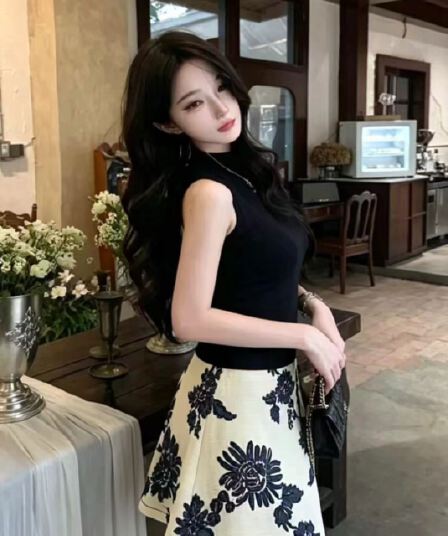 프랑스식 명문 여성 바람 파란색 자수 꽃 반신 스커트 여성 몸매 가꾸기 슬림해 보이는 하이웨이스트 미니 스커트