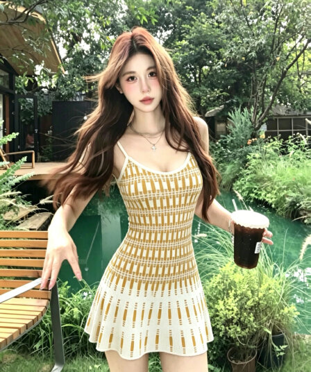 실사 먼지 덩 덩 프랑스식 슬립 여성 드레스 2026 여름 새로운 니트 A라인 스커트 품격 튜브탑 치마