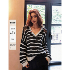 批发有货2026李婉君网红同款超火减龄针织扁带珠片<b class='q'>手工</b>编织长袖V领女