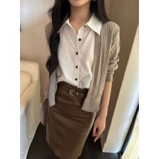 批发十三行老钱风亚麻拼接假两件针织上衣女2026早秋新款韩系<b class='q'>开衫</b>