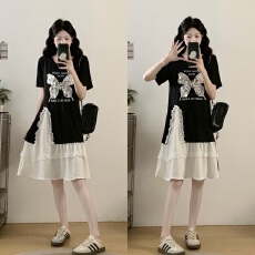 批发实拍大码女装2026夏季新款时尚洋气字母<b class='q'>印花</b>蝴蝶宽松显瘦<b class='q'>连衣裙</b>