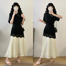 批发实拍大码女装2026夏季新款新中式赫本风假两件修身显瘦旗袍<b class='q'>连衣裙</b>