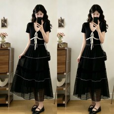 批发实拍大码<b class='q'>女</b>装2026夏季新款法式高级感气质黑色拼接撞色显瘦<b class='q'>连衣裙</b>