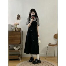 批发实拍<b class='q'>大码</b>女装2026夏季新款时尚气质条纹拼接假两件收腰显瘦连衣裙