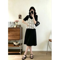 批发实拍大码女装2026夏季韩系温柔风蛋糕层拼接波点显瘦遮肉连衣裙