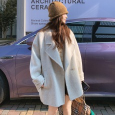 批发韩系2025新款毛呢大衣女秋冬超火好看高级感小众毛呢西装加厚<b class='q'>外套</b>