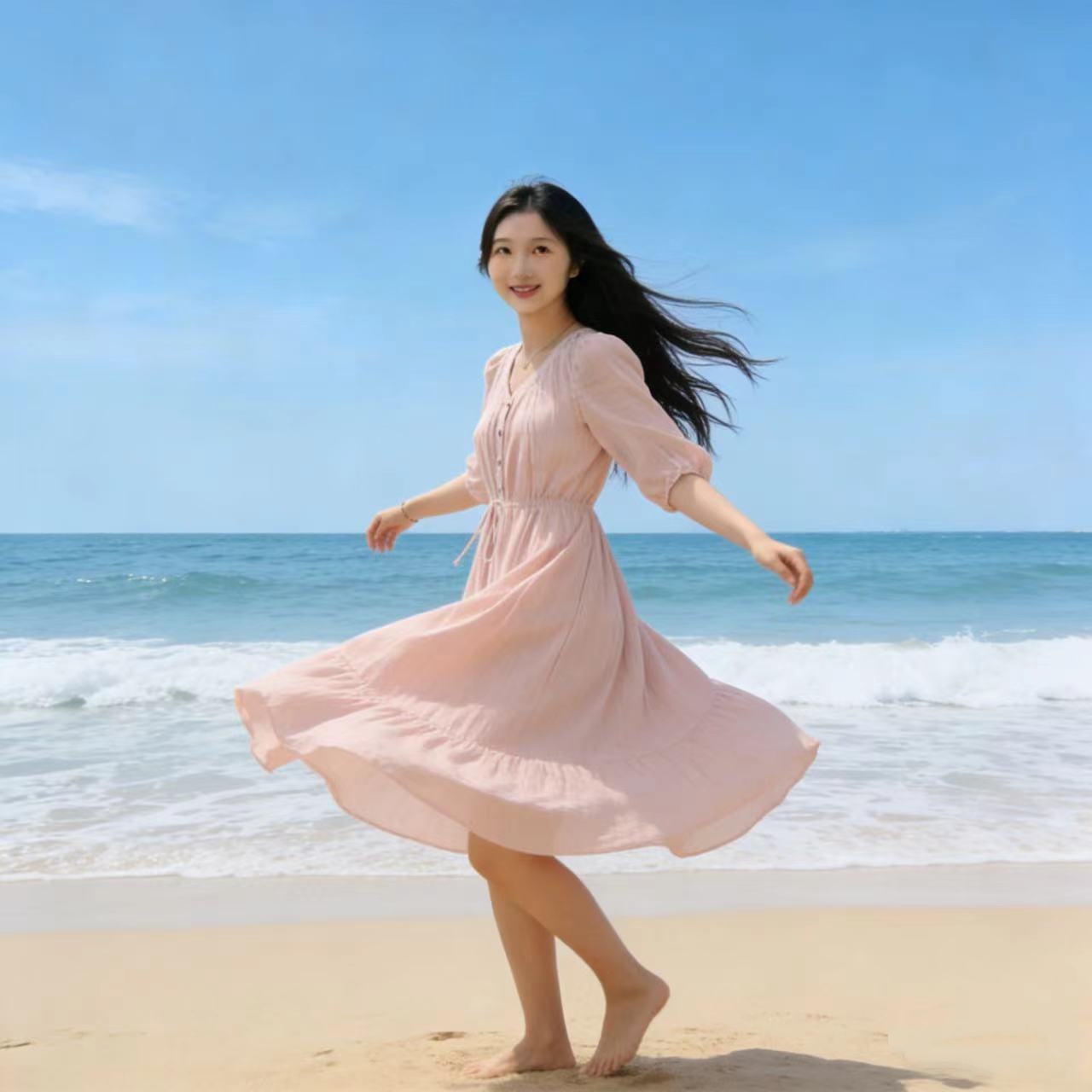 한국 스타일 품격 허리 수축 펌프 로프 셔츠 드레스 여성 의류 2026 여름 새로운 캐주얼 롱 스커트 패션 외국 가스 드레스