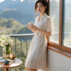 批发法式通勤<b class='q'>衬衫</b>连衣裙女夏季新爆款高级感气质收腰显瘦正式场合裙子