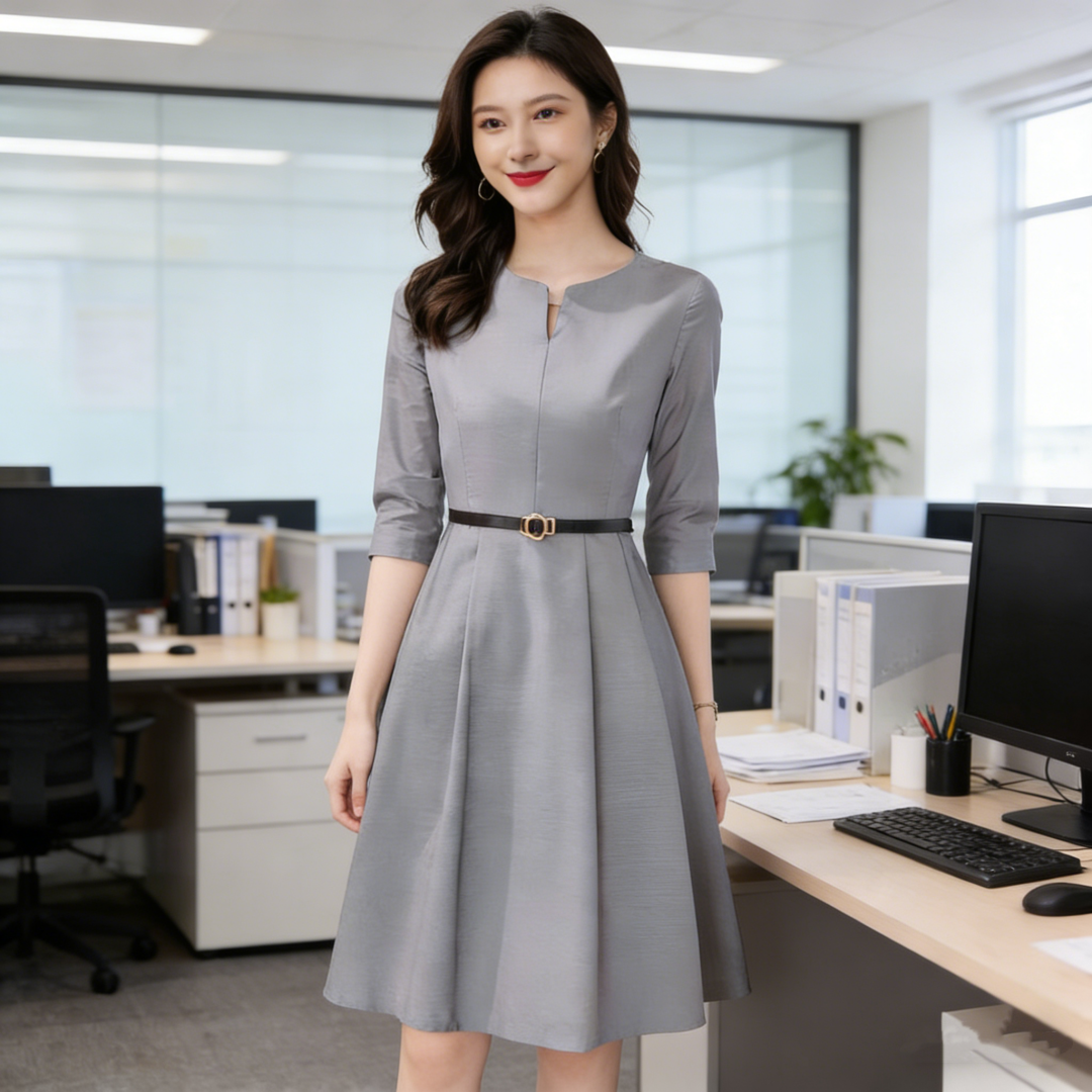 RY424# 赫本风连衣裙女七分袖2026春夏新款气质名媛收腰显瘦中长款桔梗裙