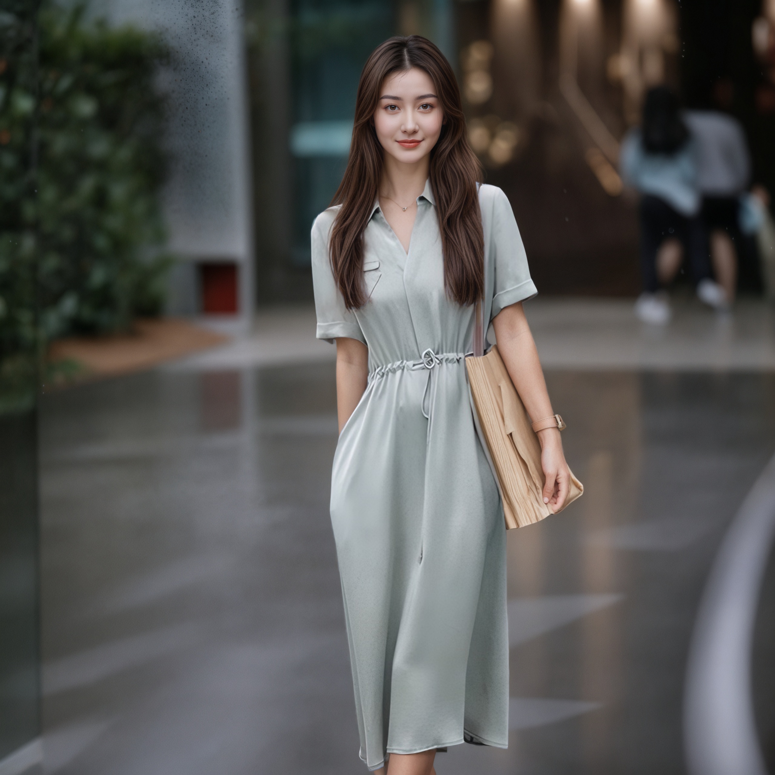 RY422# 法式通勤短袖V领连衣裙2026夏款高级感气质抽绳收腰显瘦衬衫裙子