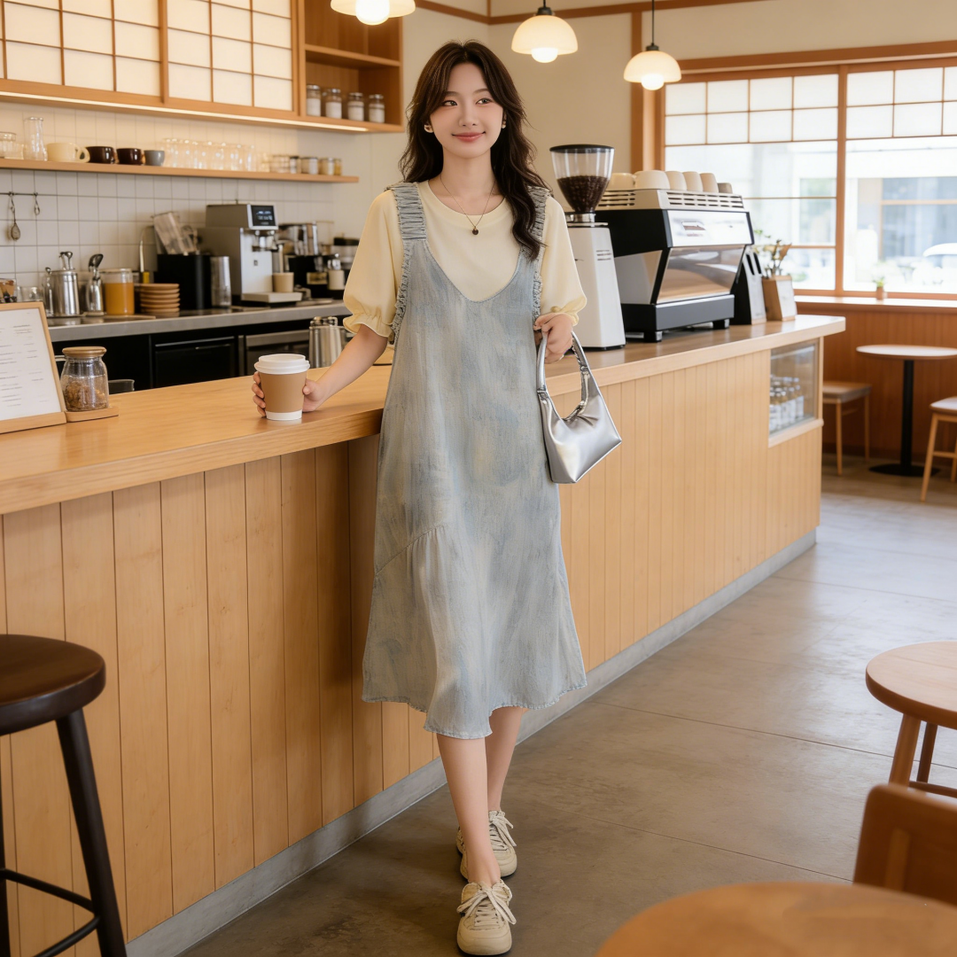 RY2051# 渐变色背带裙女2026新款夏季学生遮肉显瘦洋气减龄连衣裙两...