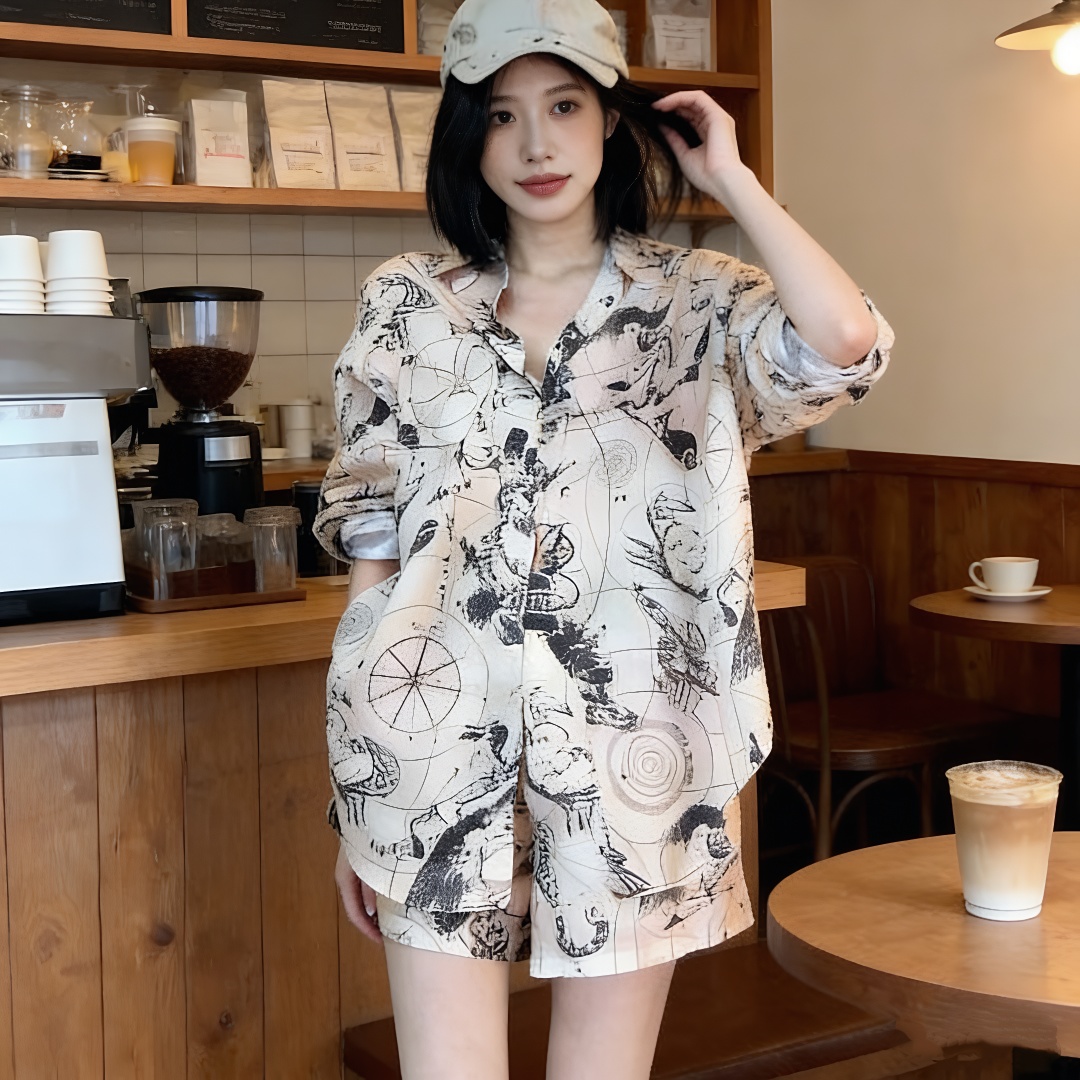 RY2068# 小香风套装女夏季新款时尚洋气减龄显瘦小个子衬衫短裤两件套装...