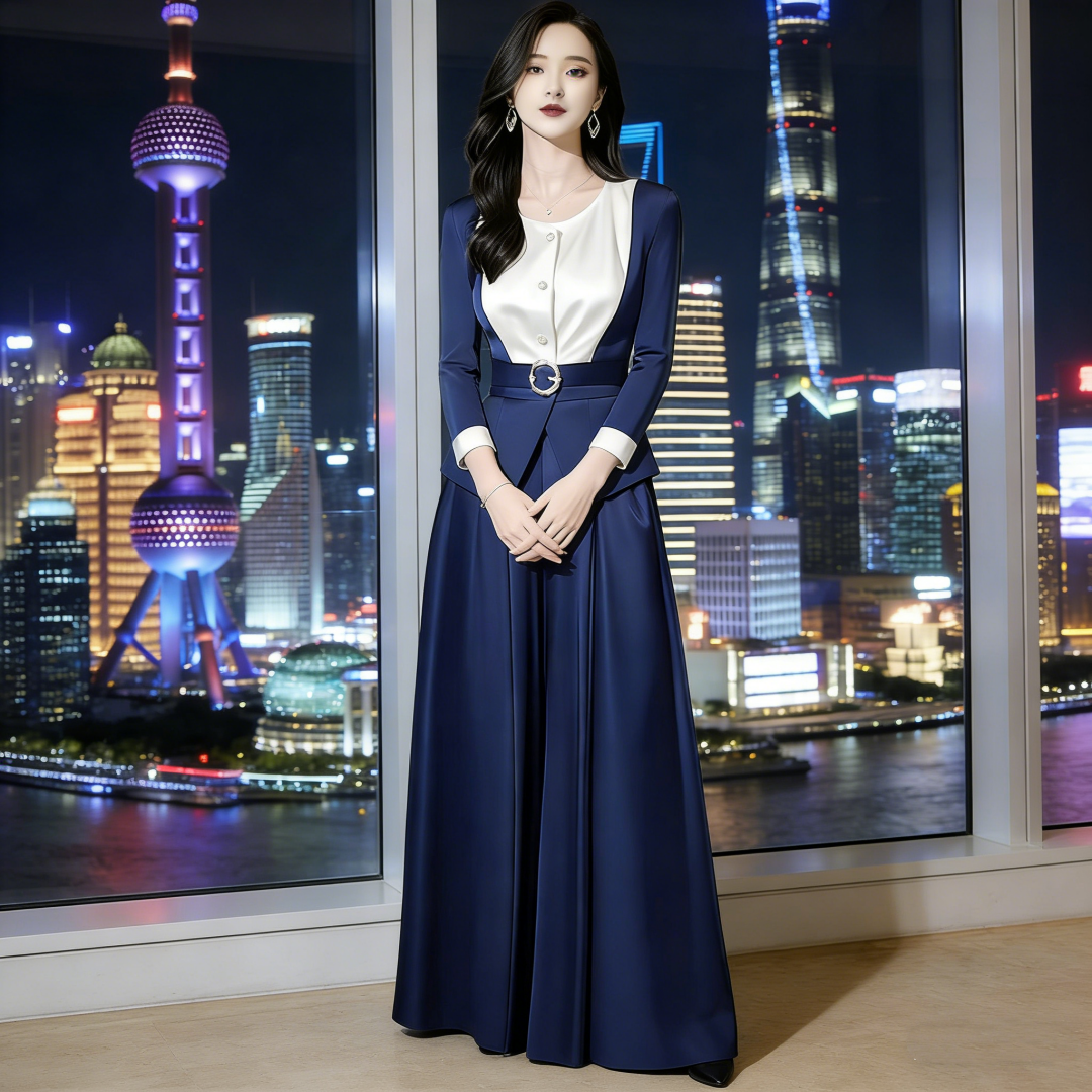 RY2058# 2026春季新款又俊又飒名媛女装高端小香风蓝色上衣阔腿裤职...