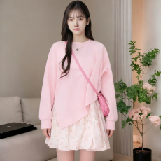 批发2026年新款碎花短裙内拼接卫衣假两件休闲宽松卫衣<b class='q'>连衣裙</b>女中长款