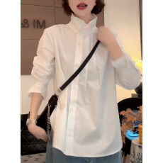 批发<b class='q'>长袖</b>衬衫女2026春季新款<b class='q'>韩版</b>宽松立领上衣设计感洋气百搭衬衣外套