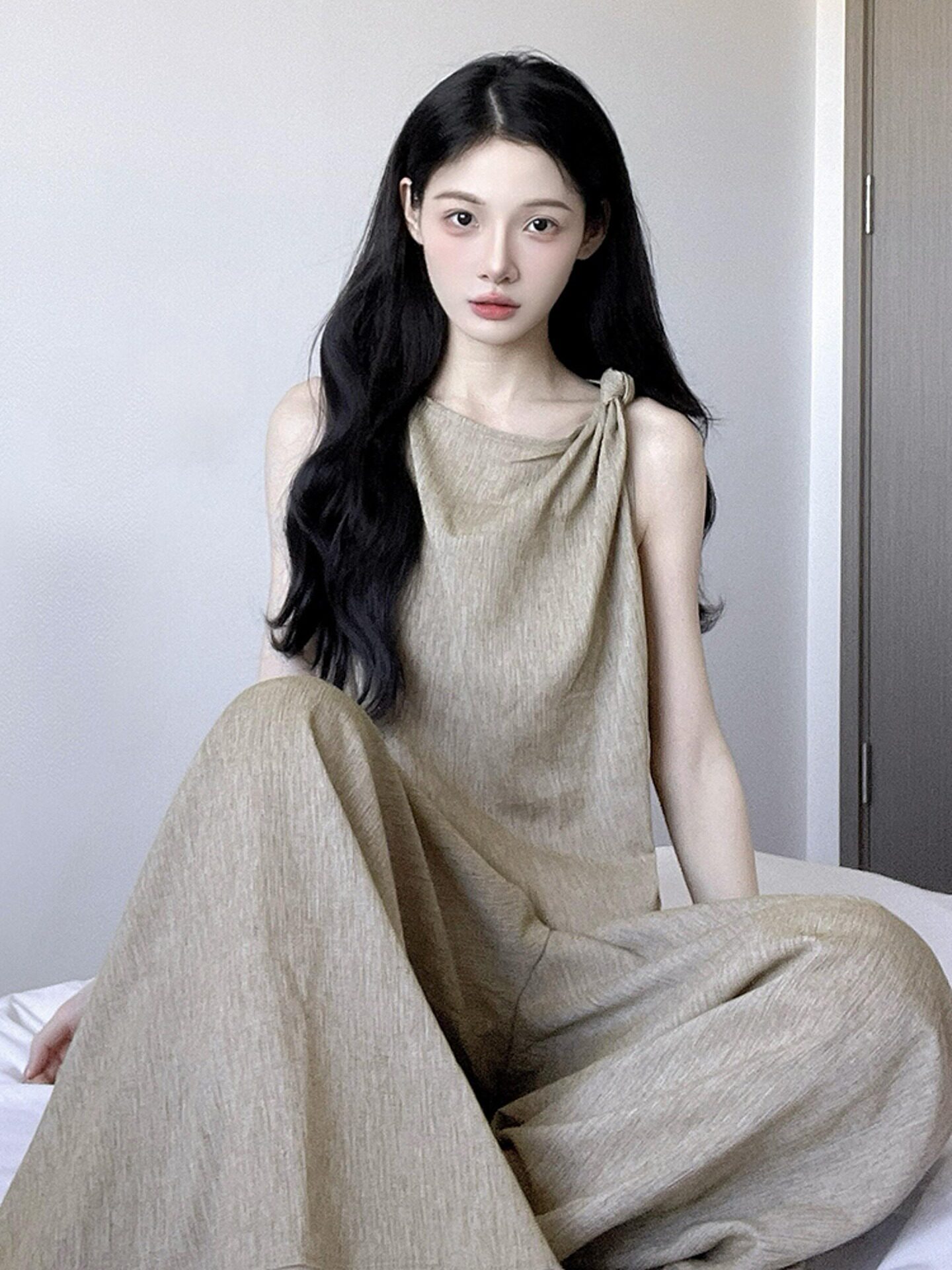 자이언트 잘 생긴 여름 전체 집합 빛 럭셔리 고급 센스 빛 요리 한 작은 대중 아니요 명중 섹션 오래된 돈 바람 아마 와이드 레그 팬츠 세트