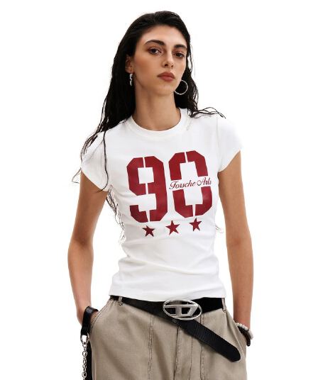 95 면 5 암모니아 Lun 레트로 운동 바람 티셔츠 여성 몸매 가꾸기 jerseyfit 아메리칸 핫걸 긍정적 인 어깨 반팔 맨위