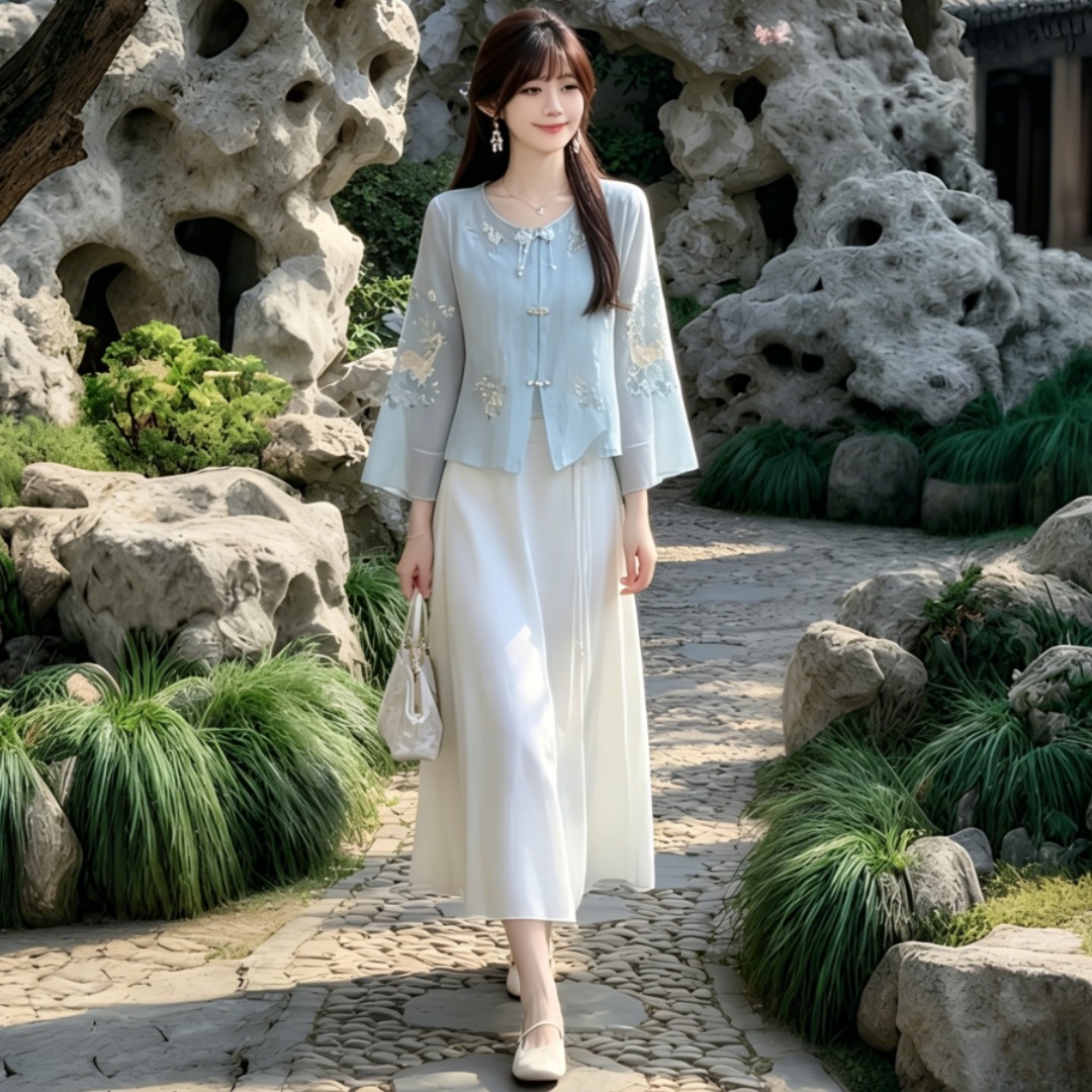 RY5172# 2026春夏新款汉元素复古刺绣新中式国风三件套古风高级感气质上衣