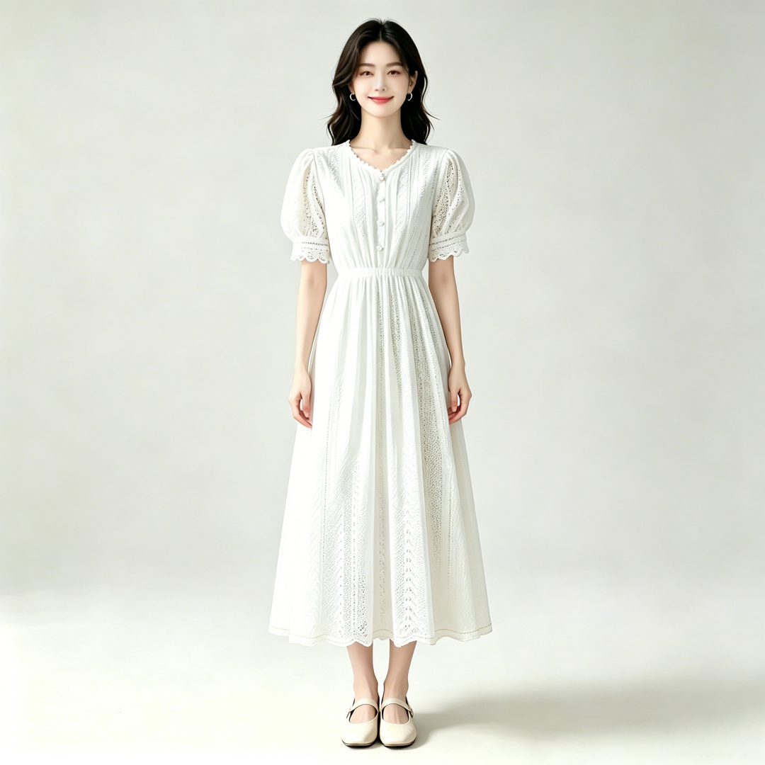 2026 여름 새로운 지불 거품 소매 레이스 여성 드레스 요정 치마 롱 코트 프랑스식 허리 수축 품격 치마