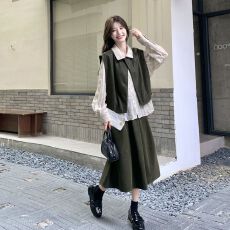 批发高级感法式通勤风套装裙2026<b class='q'>秋</b>新款松弛感文艺植绒马甲衬衫半身裙