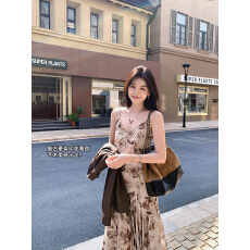 批发岛歌夫人复古印花<b class='q'>雪纺</b>吊带裙女秋内搭打底长裙长款修身鱼尾<b class='q'>连衣裙</b>