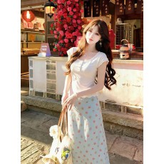 批发飞飞袖上衣碎花半身裙女2026年春夏新款超好看的a字鱼尾设计长裙