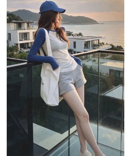 한 부서 chic 긴팔 티셔츠 반바지 캐주얼 세트 여름 2026 새로운 작은 키 절묘한 착용 가져 가라. 전체 집합