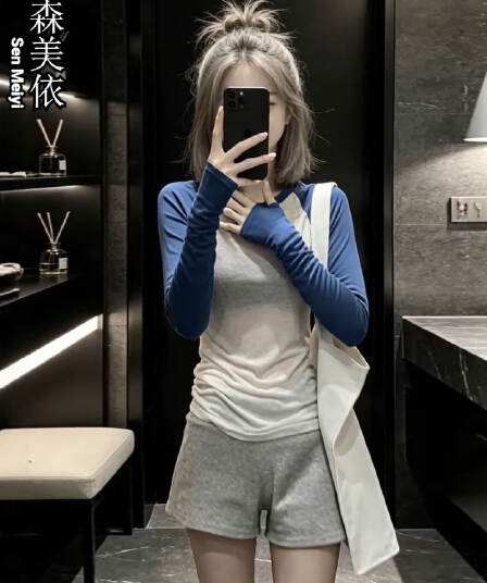 한 부서 chic 긴팔 티셔츠 반바지 캐주얼 세트 여름 2026 새로운 작은 키 절묘한 착용 가져 가라. 전체 집합