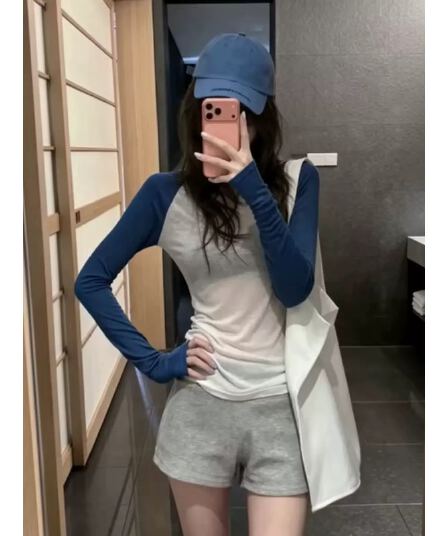 한 부서 chic 긴팔 티셔츠 반바지 캐주얼 세트 여름 2026 새로운 작은 키 절묘한 착용 가져 가라. 전체 집합