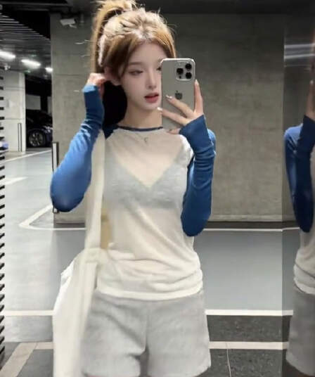 한 부서 chic 긴팔 티셔츠 반바지 캐주얼 세트 여름 2026 새로운 작은 키 절묘한 착용 가져 가라. 전체 집합