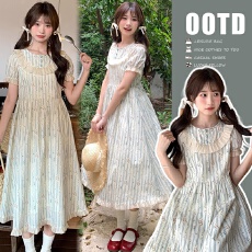 批发2026夏季甜美复古显瘦<b class='q'>连衣裙</b>可爱a花边领娃娃<b class='q'>孕妇</b><b class='q'>裙</b>系腰带