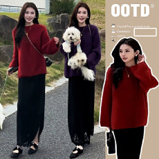 批发2025新品<b class='q'>春</b>秋孕妇套装半身裙+圆领毛衣气质优雅秋冬季休闲两件套