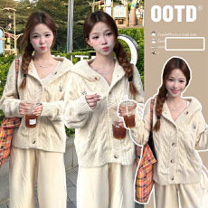 批发孕妇<b class='q'>春</b>秋装套装2025秋冬季新品连帽开衫毛衣两件套加绒加厚阔腿裤