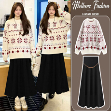 批发新品2026秋冬<b class='q'>孕妇装</b>新款网红<b class='q'>韩版</b>时尚跨年圣诞毛衣半身裙春秋套装