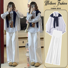 批发有货 2026春装新款孕妇春秋装套装刺绣衬衫上衣+披肩+阔腿裤春季