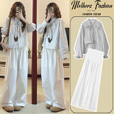 有货 2026春装新款孕妇春秋装套装条纹衬衫上衣+阔腿裤春季两件套