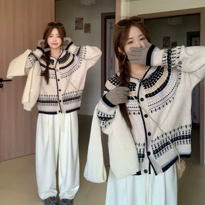 재고 있음 2026 봄 드레스 새로운 임산부 봄과 가을 옷 세트 후드 오픈 가디건 스웨터 두꺼운 와이드 레그 팬츠 투피스 세트