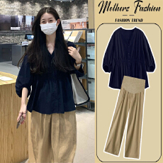 批发大量有货 爆款 2026孕妇装夏装套装衬衫上衣+裤子衬衣夏季两件套